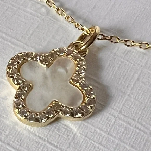 Rachel Zoe 14k Gold Plated Clover Pendant Necklace with CZs - Picture 1 of 7